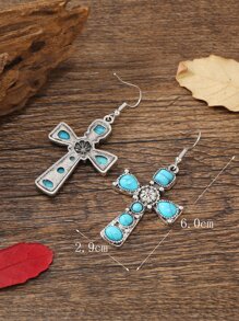 綠松石色十字架裝飾耳墜 - 淺藍色 - 查看 3