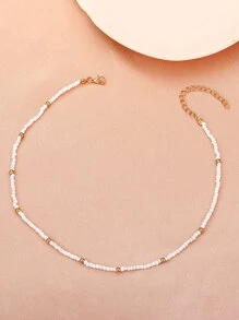 1入流行簡約多色珠織與白色種子珠項鍊,女性日常配飾 - 白色 - 查看 2