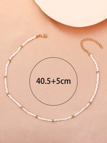 1入流行簡約多色珠織與白色種子珠項鍊,女性日常配飾 - 白色 - 查看 4