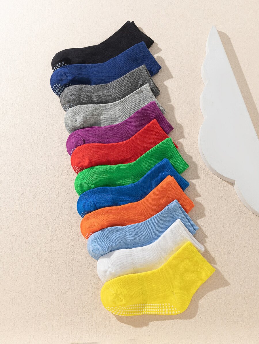 12 Pairs Kids' Mid-Calf Socks, Anti-Slip Design, Popular Colors, Suitable For Toddlers And Little Kids - Multicolor - View 1