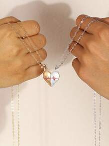 2入組情侶磁性心形墜飾項鍊 - 彩色 - 查看 1
