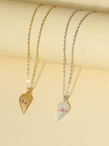 2入組情侶磁性心形墜飾項鍊 - 彩色 - 查看 3