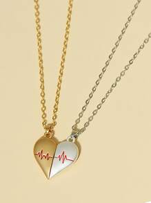 2入組情侶磁性心形墜飾項鍊 - 彩色 - 查看 2