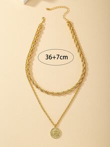 Sun Pendant Layered Necklace - Yellow Gold - View 3