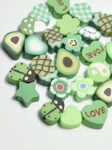 30pcs/pack Mixed-design 9-10mm Soft Ceramic Clay Beads In Green For Bracelet & Necklace Making - Green - View 5