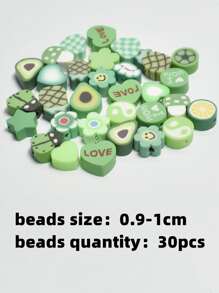30pcs/pack Mixed-design 9-10mm Soft Ceramic Clay Beads In Green For Bracelet & Necklace Making - Green - View 3