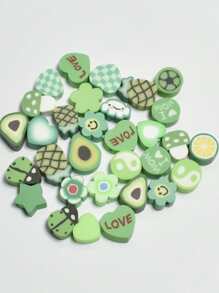 30pcs/pack Mixed-design 9-10mm Soft Ceramic Clay Beads In Green For Bracelet & Necklace Making - Green - View 2