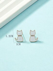 Rhinestone Decor Cat Design Stud Earrings - White - View 3