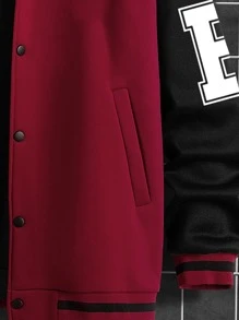 Manfinity LEGND 男士1入組翅膀和標語圖案雙色學院風夾克 - 酒紅色 - 查看 5