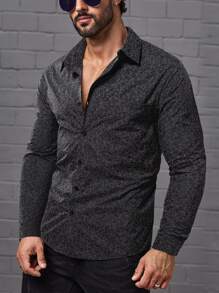 Manfinity Hombres Camisa con estampado con botón delantero - Negro - Ver 3