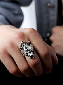 Nhẫn nam trang trí đầu sói - Màu Bạc Cổ - Xem 1