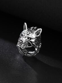 Nhẫn nam trang trí đầu sói - Màu Bạc Cổ - Xem 2