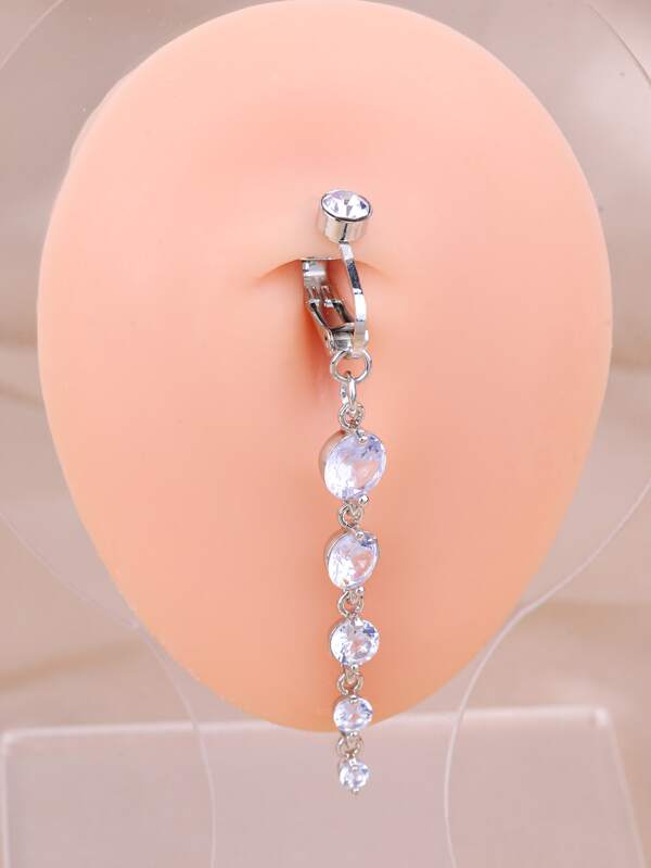 Perfect Piercing Cubic Zirconia Decor Navel Belly Clip Copper Rainbow