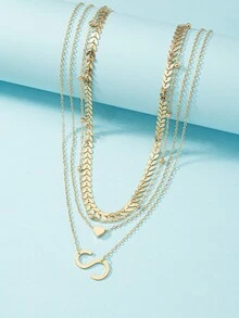 3pcs Heart & Letter Charm Necklace - Yellow Gold - View 2