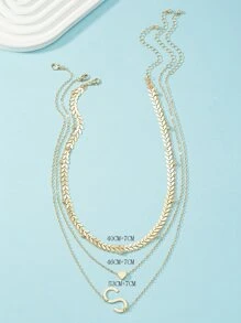 3pcs Heart & Letter Charm Necklace - Yellow Gold - View 4