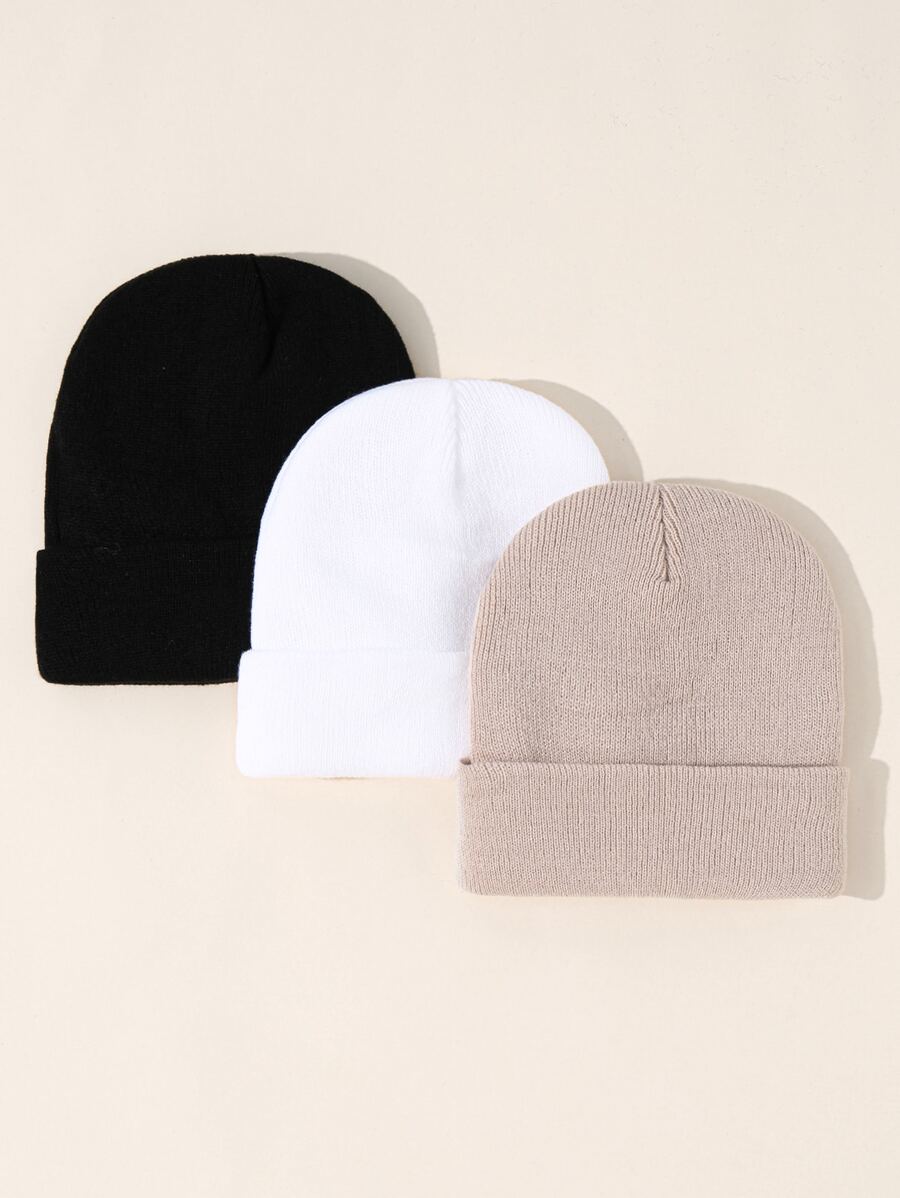3pcs Toddler Kids Solid Knit Cuff Beanie - Multicolor - View 1