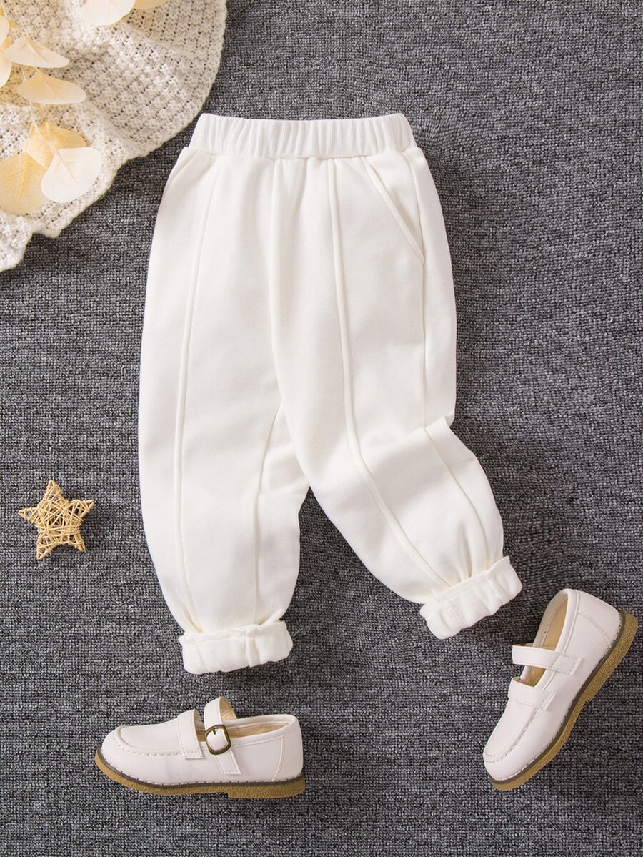 Toddler Girls Solid Slant Pocket Joggers - White - View 1