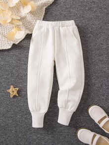 Toddler Girls Solid Slant Pocket Joggers - White - View 3