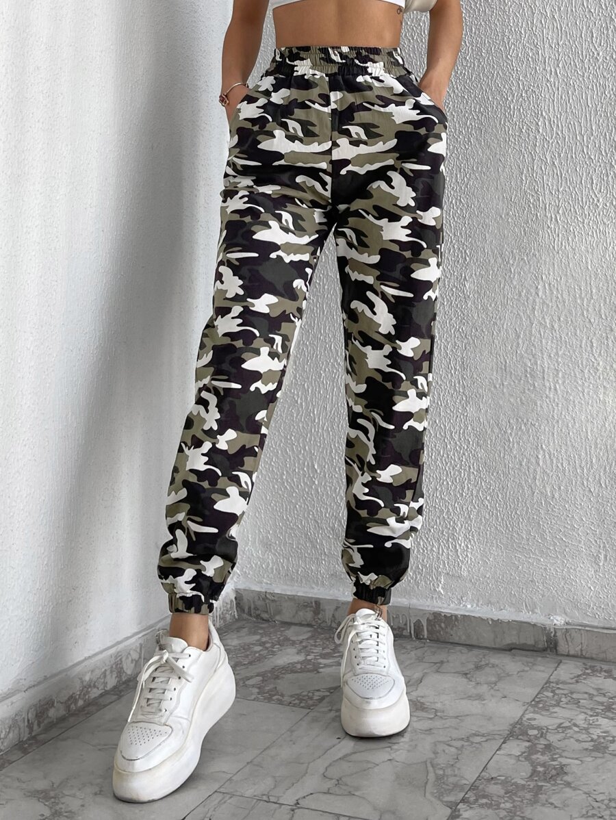 RueChic Camo Print Slant Pocket Joggers - Multicolor - View 1