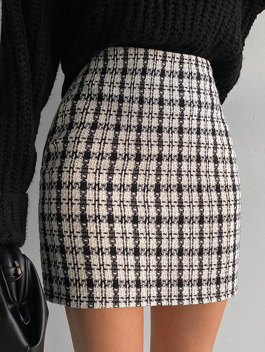 Plaid Print Bodycon Skirt - Multicolor - View 1