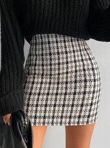 Plaid Print Bodycon Skirt - Multicolor - View 3
