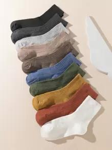 10pairs Kids Solid Crew Socks - Multicolor - View 1