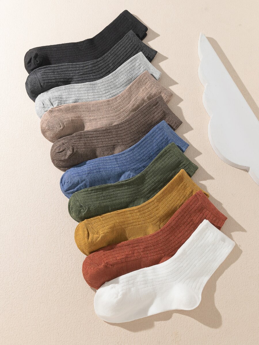 10pairs Kids Solid Crew Socks - Multicolor - View 1