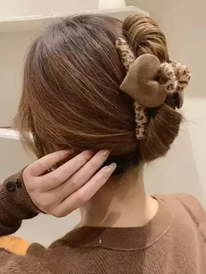 豹紋圖案愛心裝飾蓬鬆毛爪