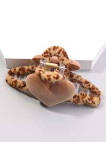 Garra de pelo mullida con patrón de leopardo con adorno de corazón - Multicolor - Ver 4