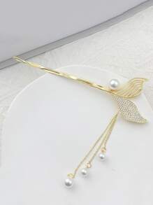水鑽魚尾巴和珍珠流蘇裝飾髮夾 - 彩色 - 查看 3