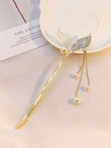 水鑽魚尾巴和珍珠流蘇裝飾髮夾 - 彩色 - 查看 4