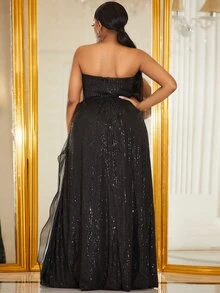 YISIKADO Plus Ruffle Trim Wrap Hem Sequin Tube Dress - Black - View 2