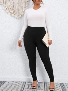 SHEIN LUNE Plus Contrast Mesh Leggings - Black - View 6