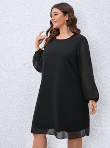 SHEIN Clasi Plus Lantern Sleeve Tunic Dress - Black - View 5
