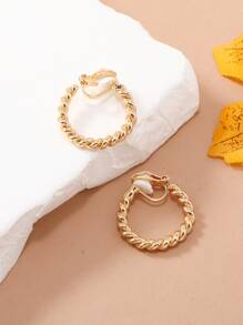 Twist Design Clip On Earrings - Yellow Gold - View 2