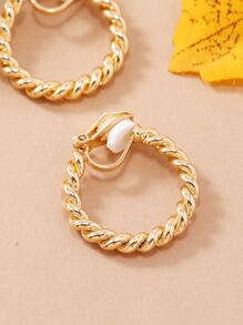 Twist Design Clip On Earrings - Yellow Gold - View 3