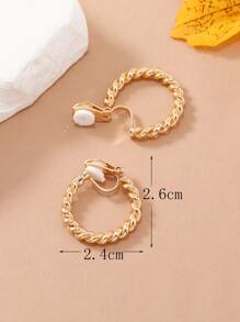 Twist Design Clip On Earrings - Yellow Gold - View 4