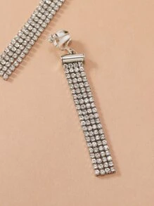 Rhinestone Tassel Decor Clip On Earrings - Silver - View 3