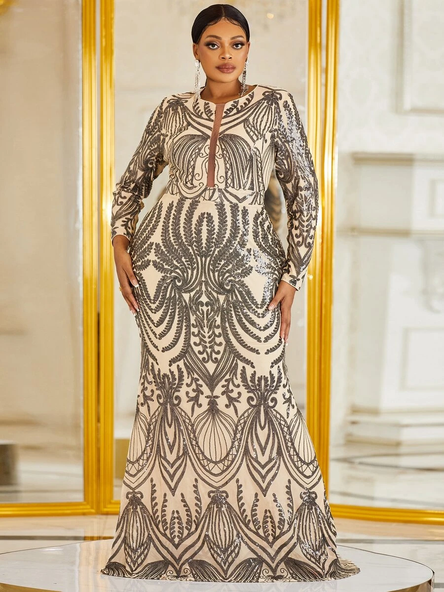 YISIKADO Plus Sequin Mermaid Hem Formal Dress - Multicolor - View 1