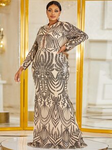 YISIKADO Plus Sequin Mermaid Hem Formal Dress - Multicolor - View 3