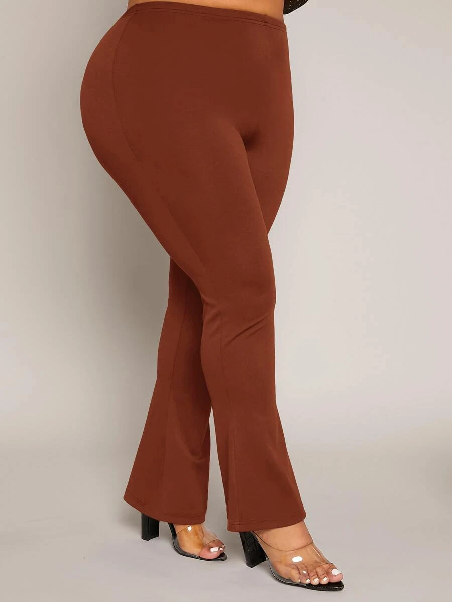 SHEIN SXY Quần Plus Size màu trơn Thanh lịch - Rỉ Nâu - Xem 1