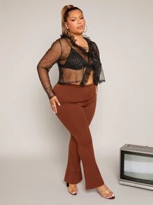 SHEIN SXY Quần Plus Size màu trơn Thanh lịch - Rỉ Nâu - Xem 5