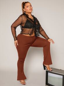 SHEIN SXY Quần Plus Size màu trơn Thanh lịch - Rỉ Nâu - Xem 6