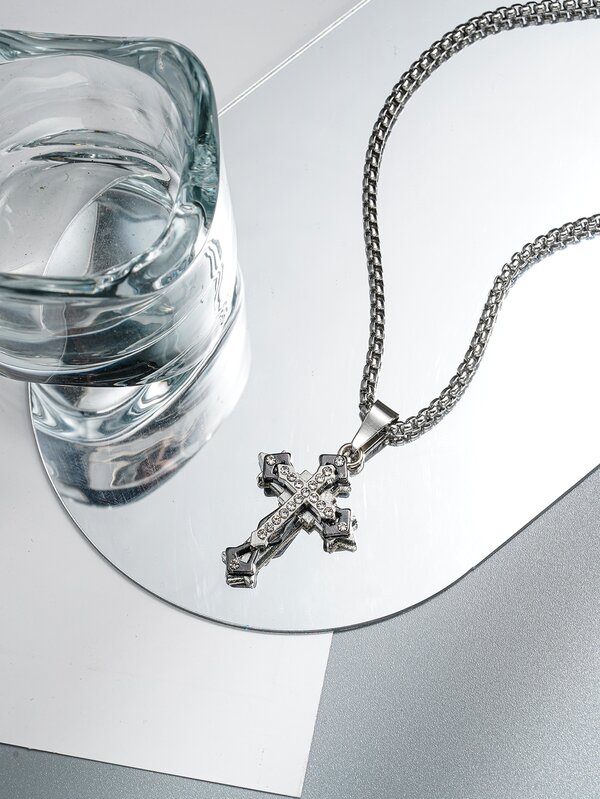 Men Rhinestone Cross Pendant Necklace SHEIN USA