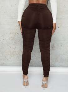 SHEIN SXY Quần tất nữ Bất đối xứng Xù màu trơn Giải trí - Màu nâu Sô-cô-la - Xem 2