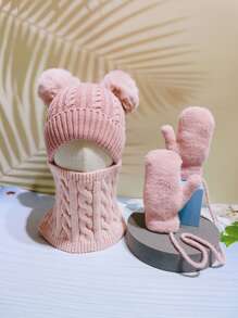 Toddler Girls Solid Hat & Gloves & Infinity Scarf - Pink - View 1