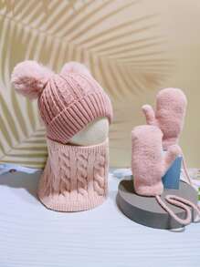 Toddler Girls Solid Hat & Gloves & Infinity Scarf - Pink - View 2