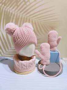 Toddler Girls Solid Hat & Gloves & Infinity Scarf - Pink - View 4