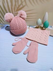 Toddler Girls Solid Hat & Gloves & Infinity Scarf - Pink - View 5