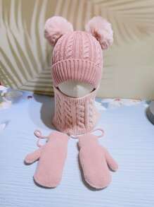 Toddler Girls Solid Hat & Gloves & Infinity Scarf - Pink - View 6